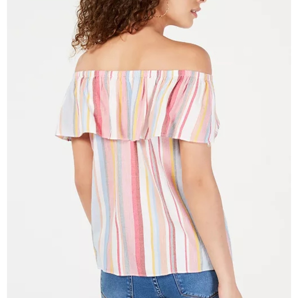 NWT INC Ruffled Rainbow Off-The-Shoulder Top - Picture 2 of 3